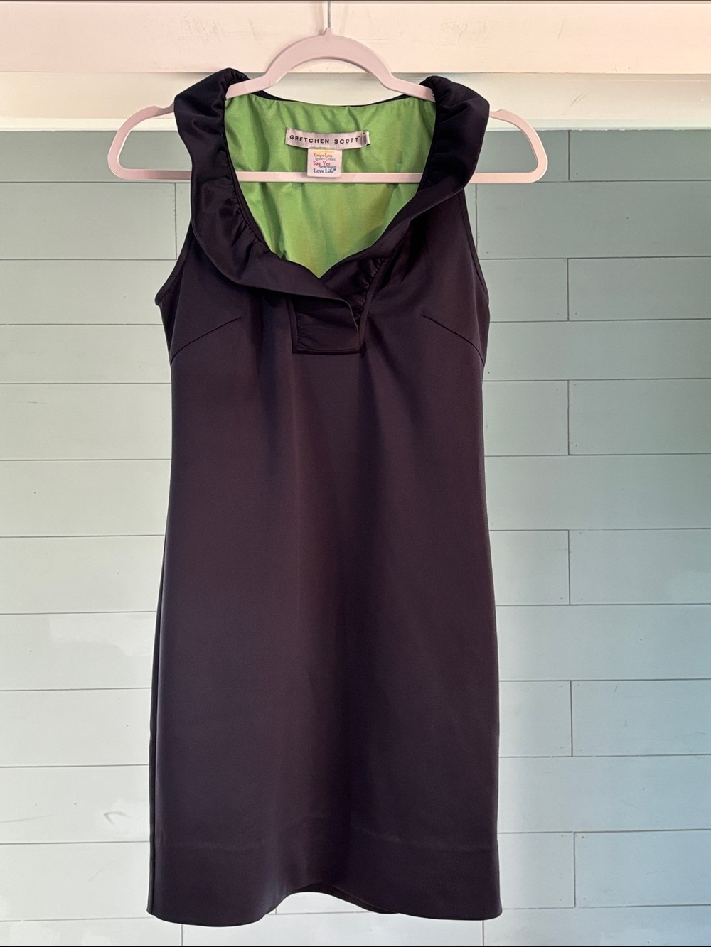 GRETCHEN SCOTT RUFF NECK SLEEVELESS JERSEY DRESS - SOLID NAVY